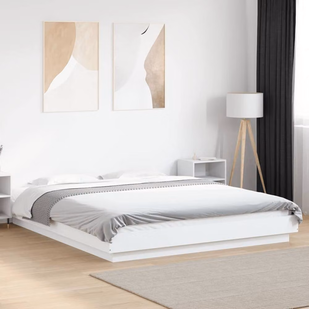 Berkfield Home Modern White Bed Frame with LED Lights and USB Charging Port, W/D/H: 150 x 200 cm – 2