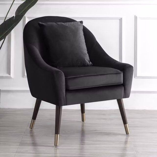 Artemis Home Octavia Black Velvet Tub Accent Chair with Armrests and Solid Wood Frame