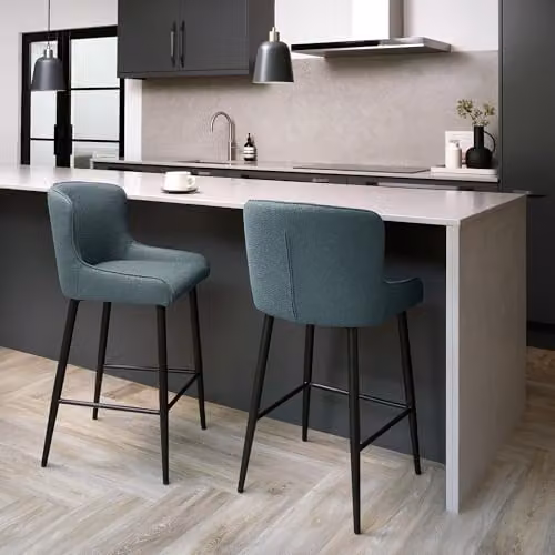 Bentley Designs Rubens Bar Stool Pair in Blue Boucle – 1