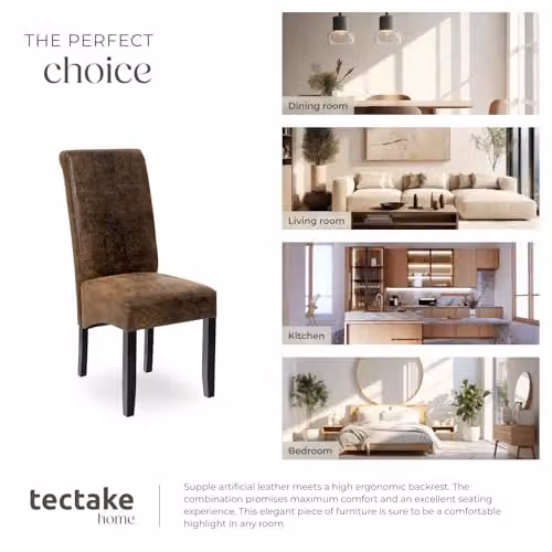 tectake Set of 4 Dining Chairs in Brown with Synthetic Leather and Wood Legs – 8