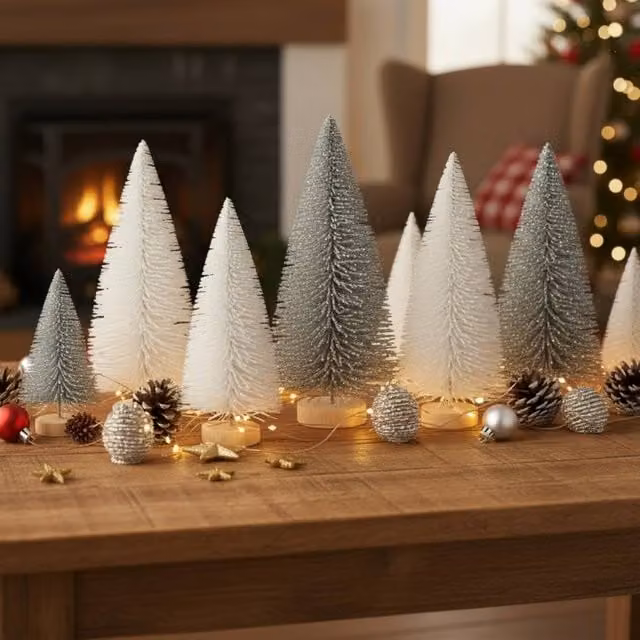 Garden Greatness Set of 8 White Frosted Nordic Fir Tabletop Christmas Trees