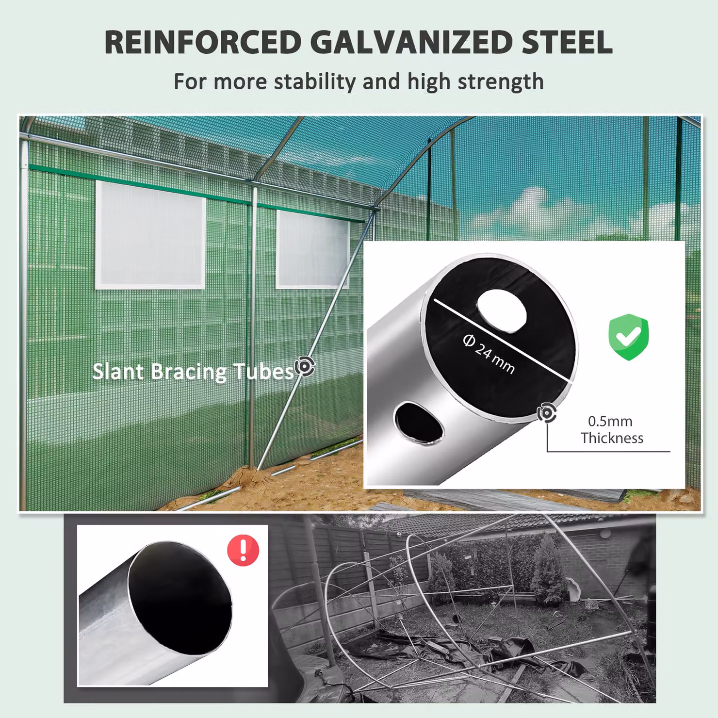 Outsunny Green Walk-In Polytunnel Greenhouse with Roller Window and Galvanised Steel Frame – 5
