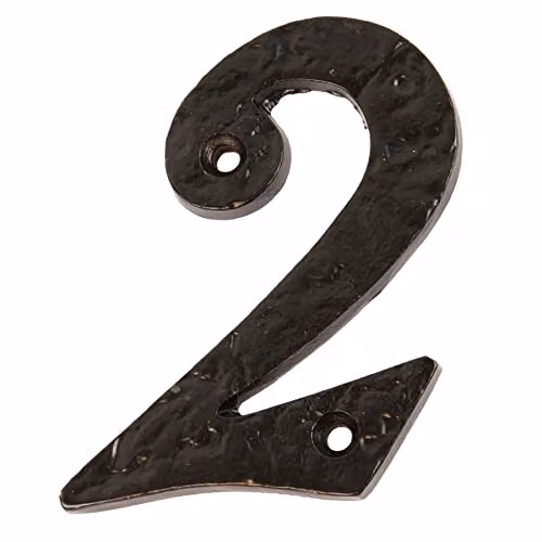 Hammer and Tongs Rustic Iron Number 2 Metal Numerals in Black, Pack of 2, Height: 8.5 cm – 3