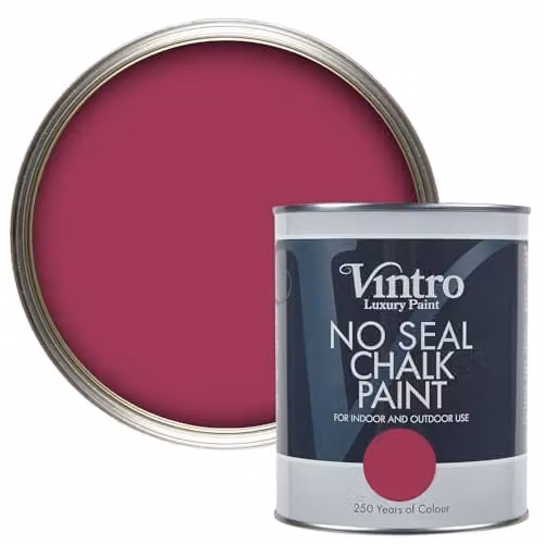Vintro No Seal Chalk Paint in Magenta Pink, Matt Water Based Finish for Wood and Interior or Exterior Use, 1 Litre