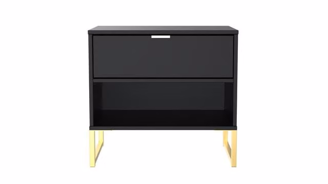 Ready Assembled 2 U Madrid Bedside Table with 1 Drawer and 1 Open Shelf in Black – 1