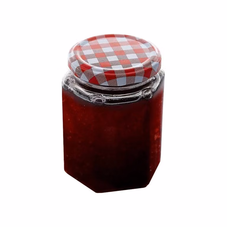 NESTLUNE Set of 12 Glass Wide Mouth Jam Jars with Red Gingham Lids, 100ml, Clear