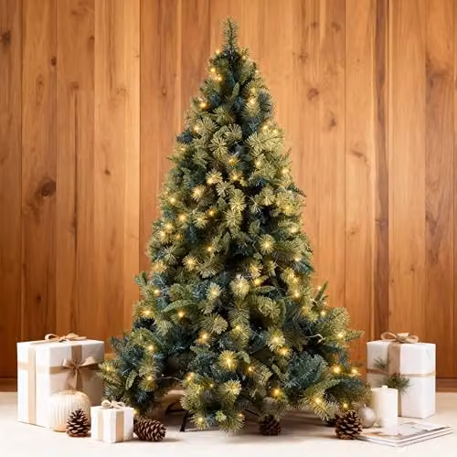 Shatchi 1.8m Pre-Lit Kentucky Pine Artificial Green Christmas Tree with Warm White LED Lights, W/D/H: 110 x 110 x 180 cm – 4