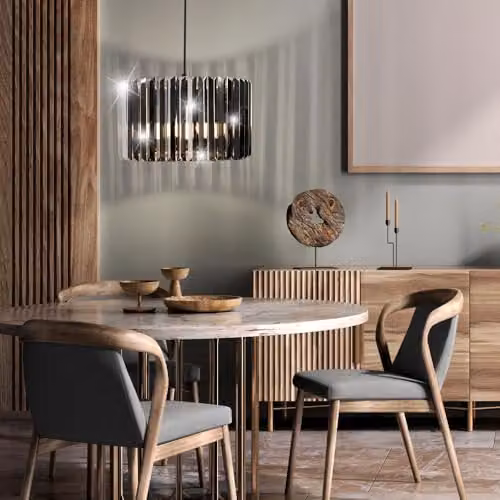 Netlighting Nowa Run Pendant Ceiling Light with Smoke Crystal and Wood Effect in Brown – 6