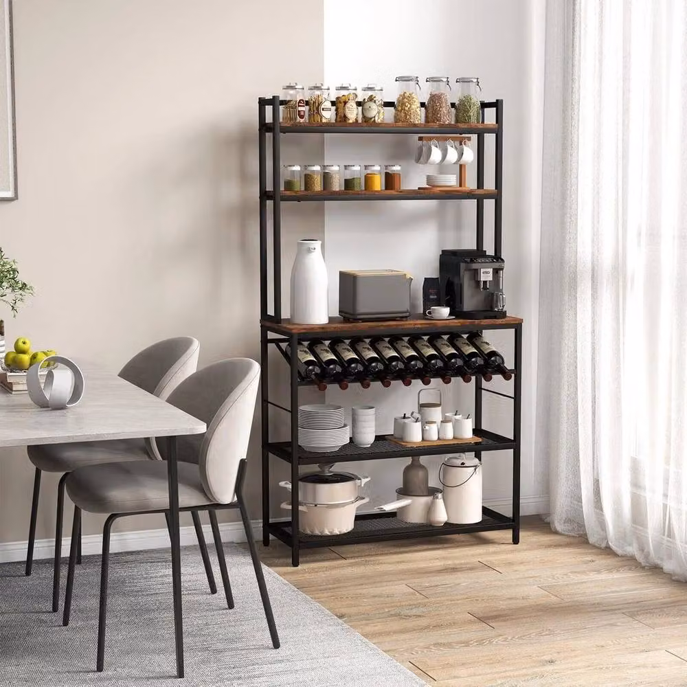 VOGREX 6-Tier Industrial Freestanding Metal Kitchen Baker Rack in Brown – 3