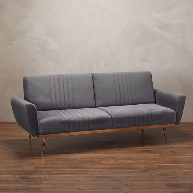 LPD Home Nico Grey Velvet Upholstered Sofa Bed with Sleeping Function