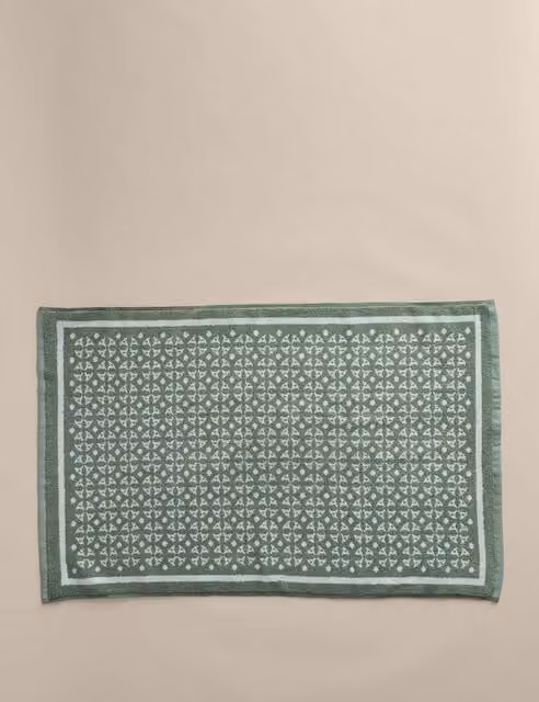 M&S Pure Cotton Geometric Bath Mat in Green