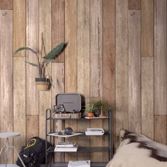 Grandeco Beach House Rustic Textured Wallpaper Mural in Brown, W: 280 cm, H: 159 cm