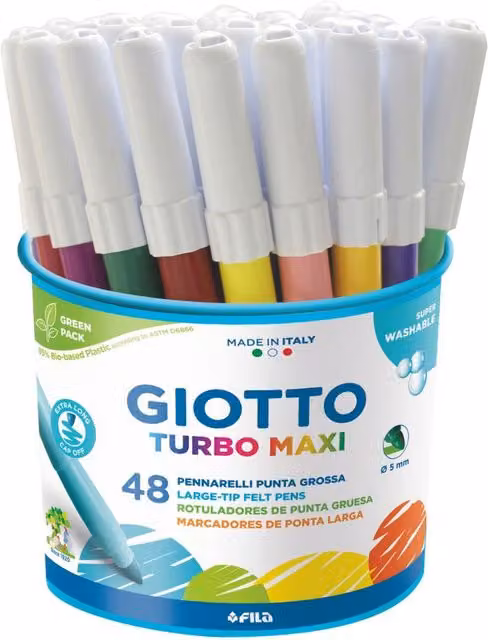 Giotto Turbo Maxi Broad Felt Tip Pens, 48 Piece Multi Colour Set