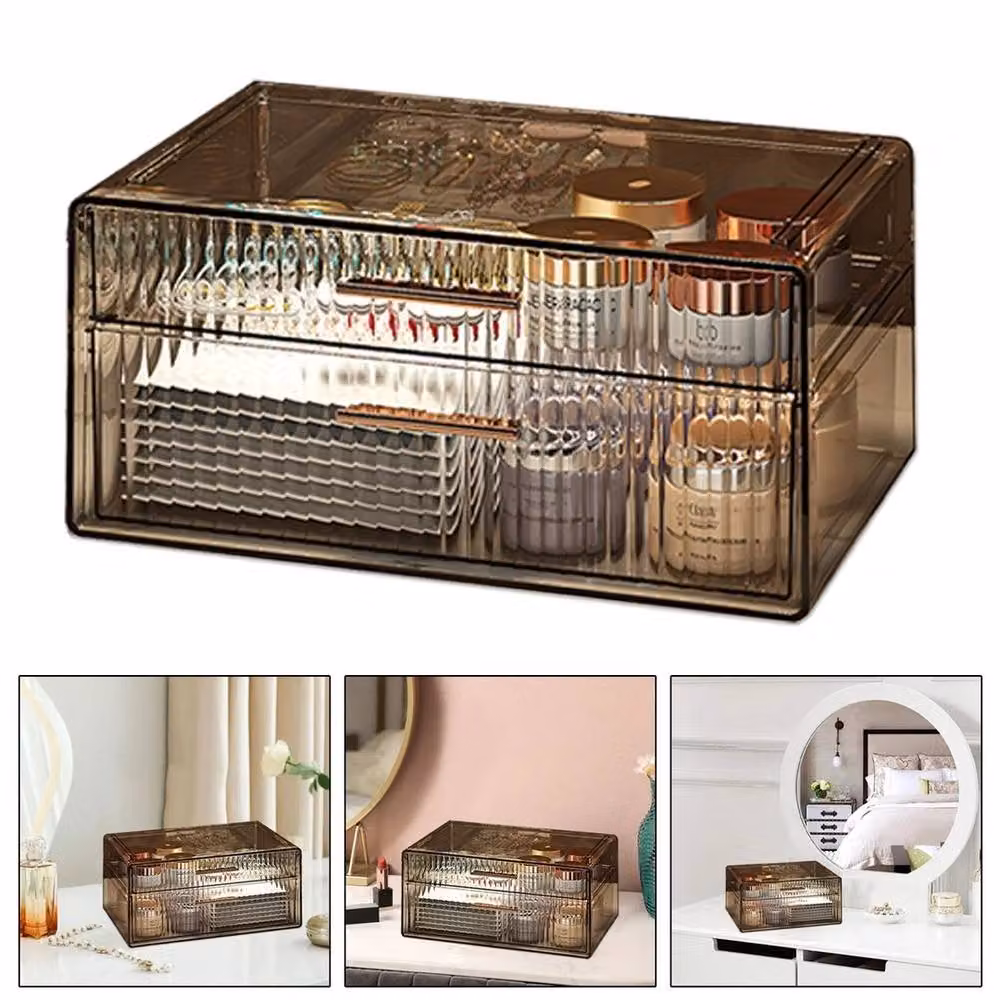 VOGREX Amber 2-Tier Acrylic Makeup Organiser Storage Case with Drawers – 2