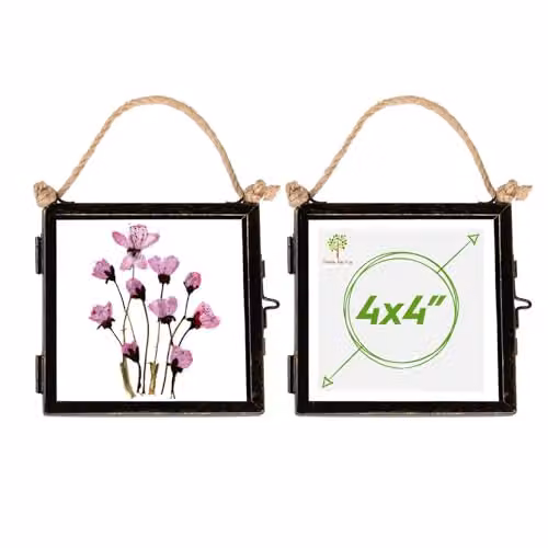 Nicola Spring Set of 2 Black Metal and Glass Hanging Square Photo Frames, 4 x 4 Inch – 1