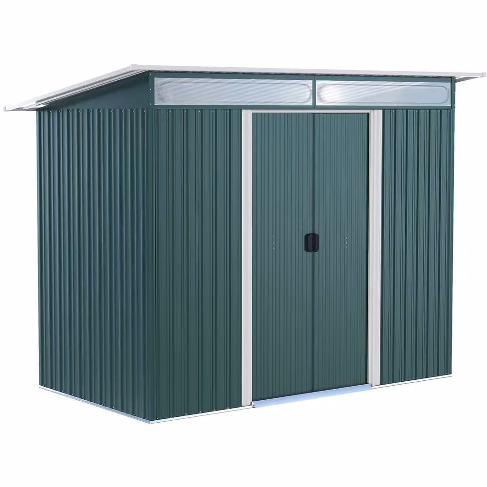 STILVORA Green Steel Pent Garden Shed with Sliding Doors and Window, W/D/H: 260 x 200 x 133 cm – 3