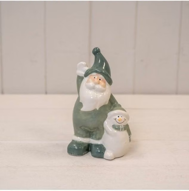 KDMD White and Green Ceramic Santa Christmas Tabletop Figure