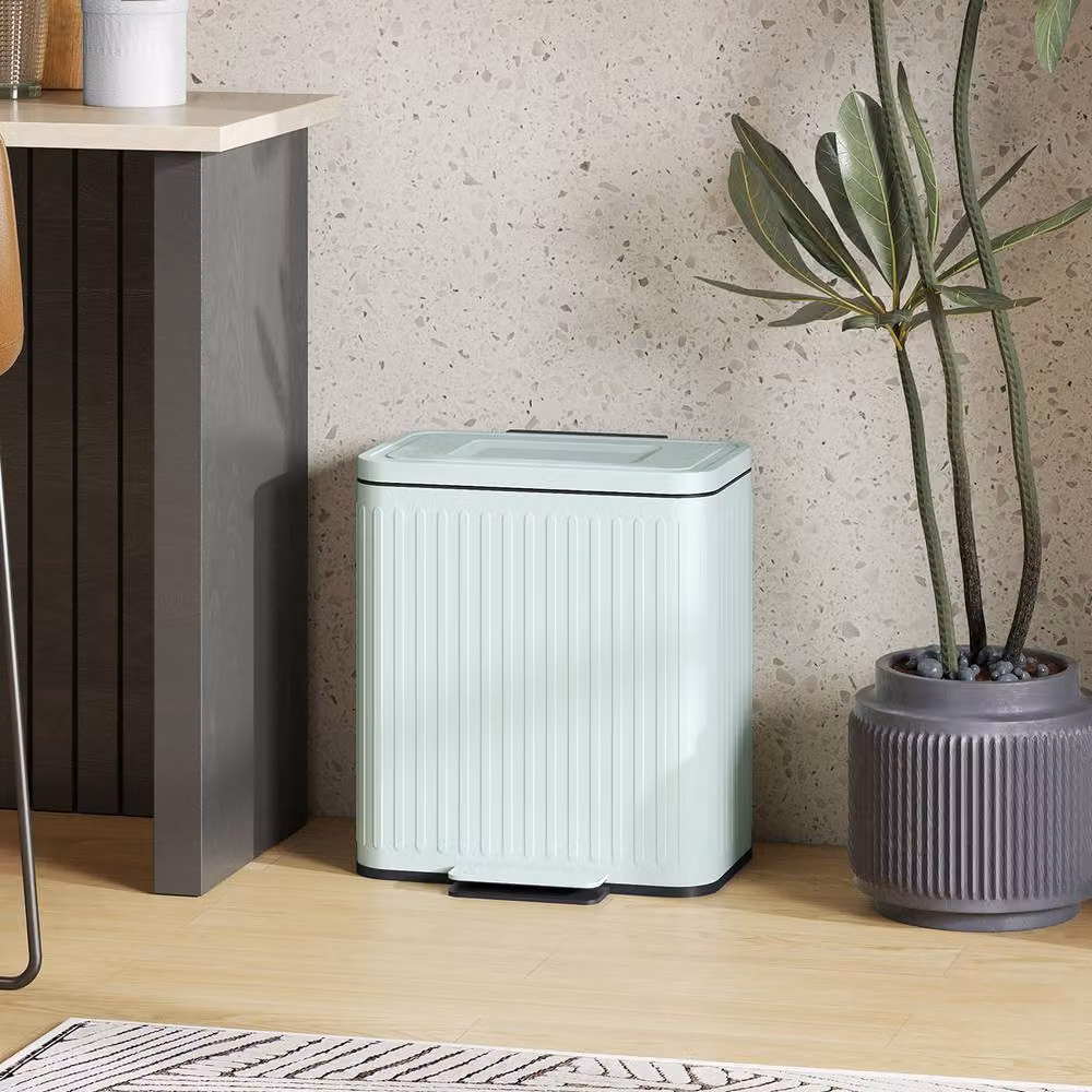 STILVORA Dual Compartment 40L Pedal Rubbish Bin with Soft-Close Lid and Removable Inner Bucket in Green – 2