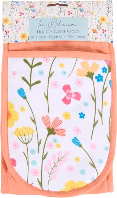 In Bloom Cotton Double Oven Glove in White and Pink
