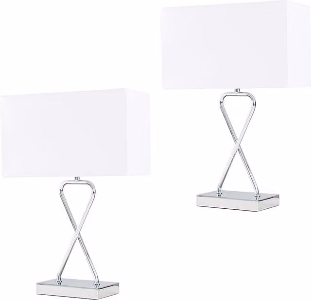 ValueLights Kuros Set of 2 Table Lamps in Silver and White