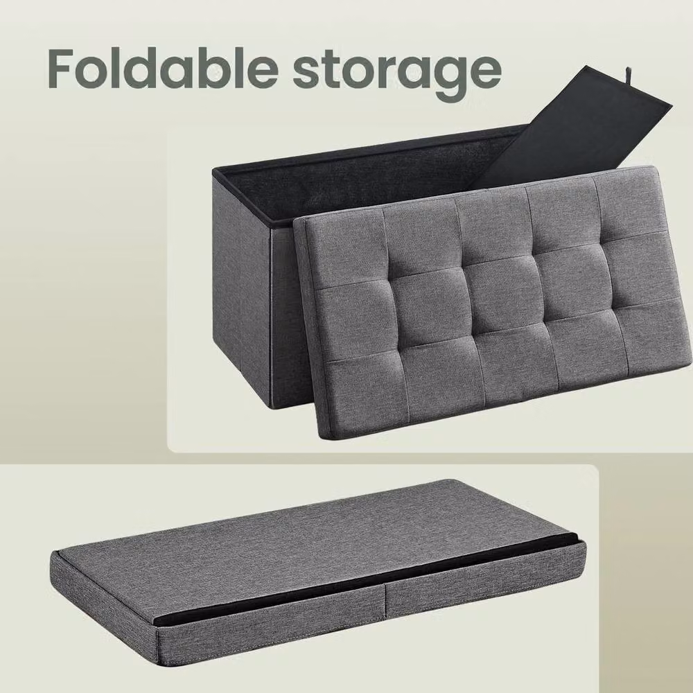 KORVIXA Grey Fabric Foldable Storage Ottoman Bench W/D/H: 100 x 100 x 1 cm – 5