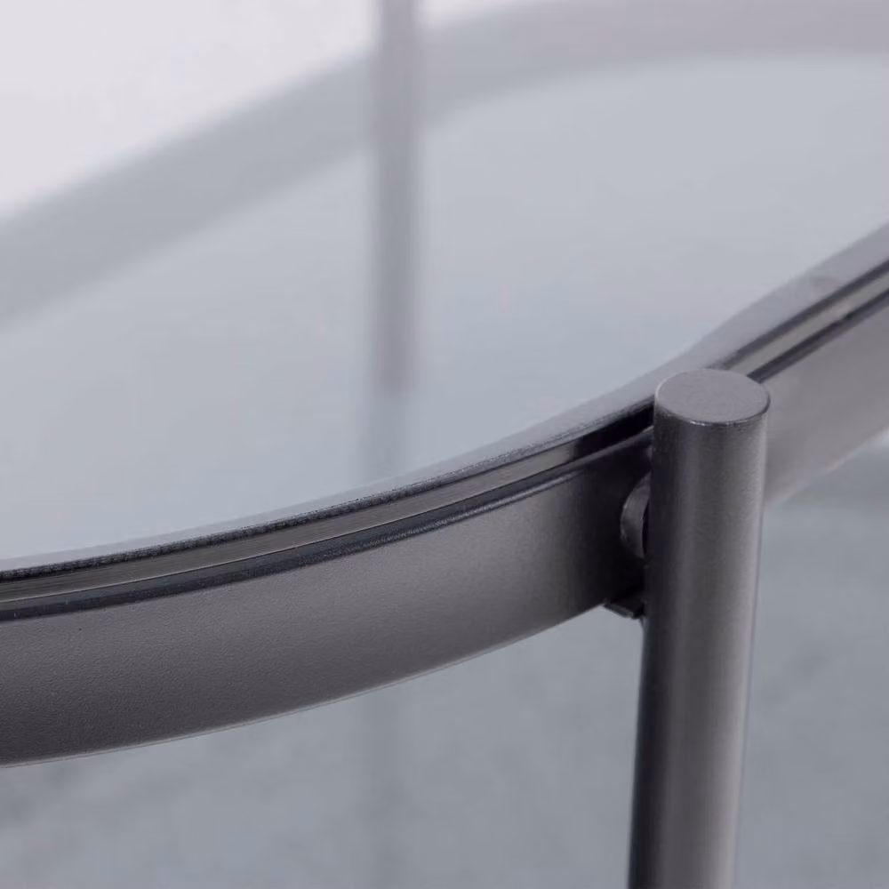 Wyld Haus Featheroak Oval Coffee Table with Grey Smoked Glass and Matt Black Metal Base, W: 126 cm, D: 50 cm, H: 42 cm – 6