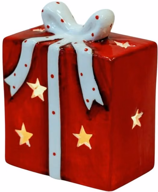Four Candle Red and White Ceramic Christmas Tabletop Present with LED – 1