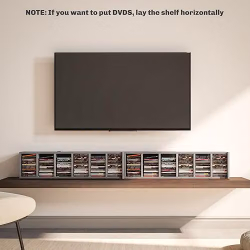 HOMCOM Set of 2 Grey CD and DVD Storage Units with Adjustable Shelves – 6