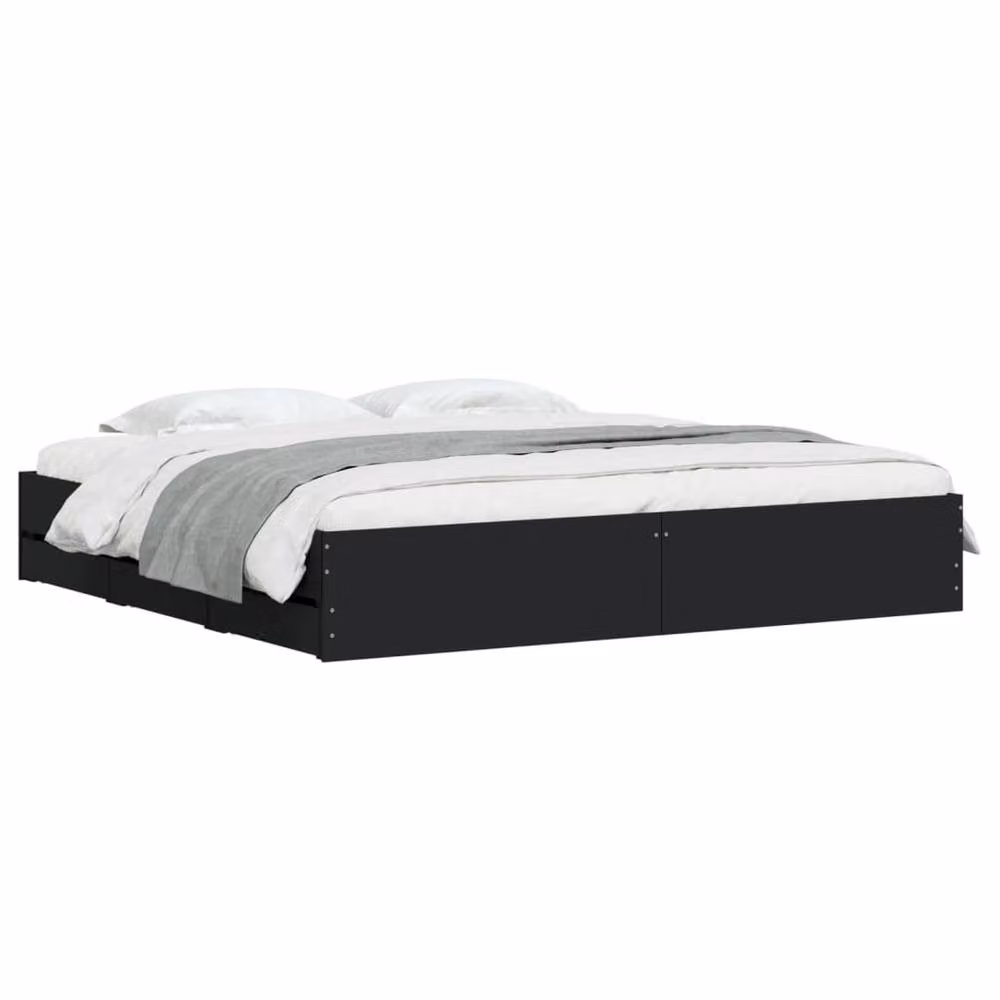 Berkfield Home Modern Bed Frame with Drawers, Black, W/D/H: 200 x 200 x 33 cm – 3