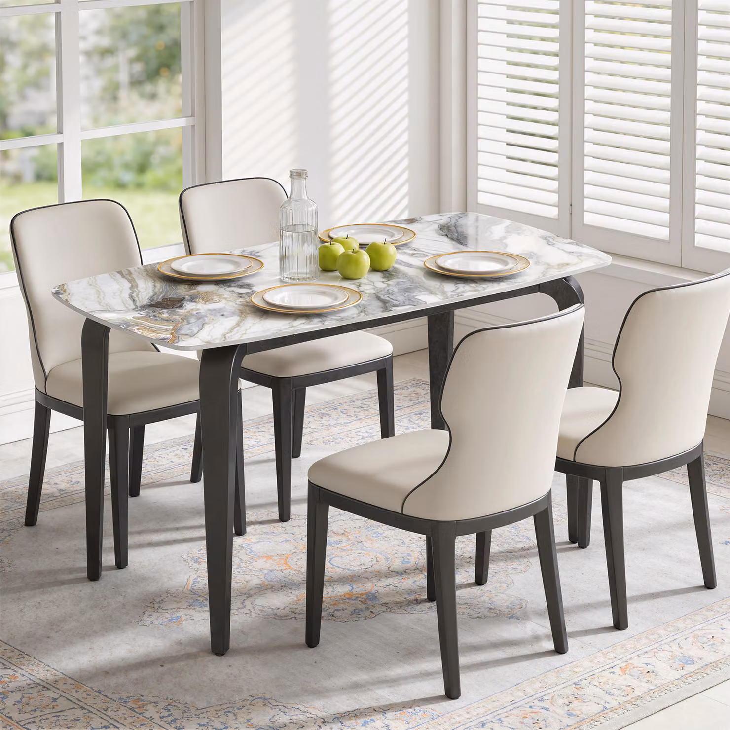 HOMCOM Modern Rectangular Dining Table with White Glossy Ceramic Sintered Stone Top and Metal Legs, W/D/H: 130 x 70 x 75 cm – 2