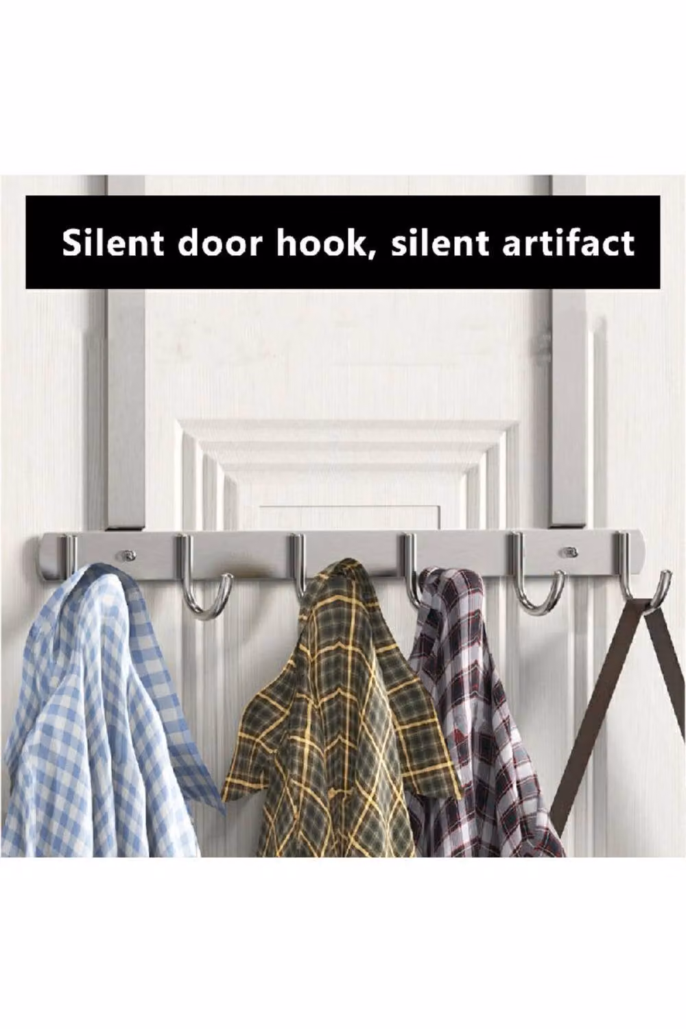 KDMD Stainless Steel Over Door Towel Rack with 7 Non-Slip Hooks in Silver – 2