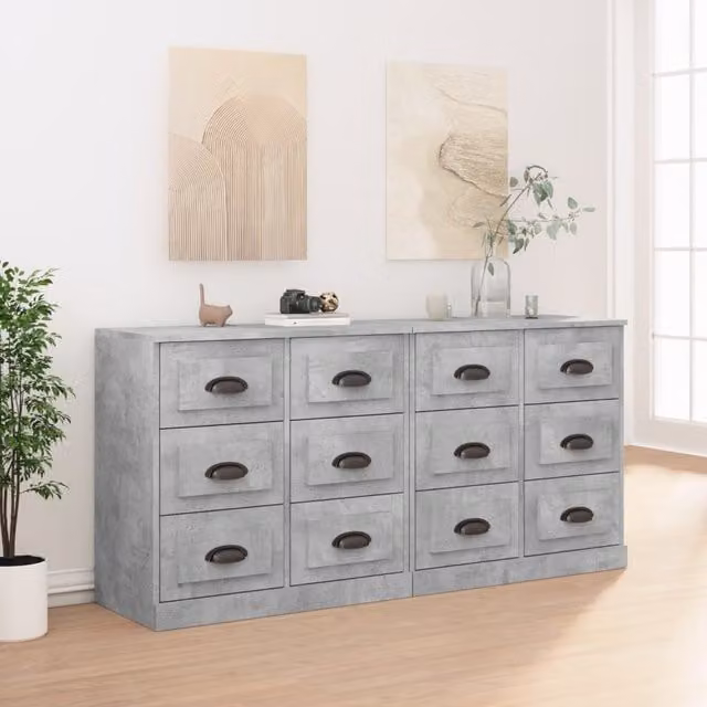 Berkfield Home Set of 2 Wall Mounted Sideboards in Concrete Grey Matt MDF
