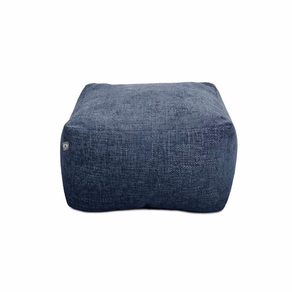 rucomfy Indoor Bean Bag Ottoman - Dark Blue Woven Fabric Pouffe Footstool, W/D/H: 60 x 36 x 60 cm – 2