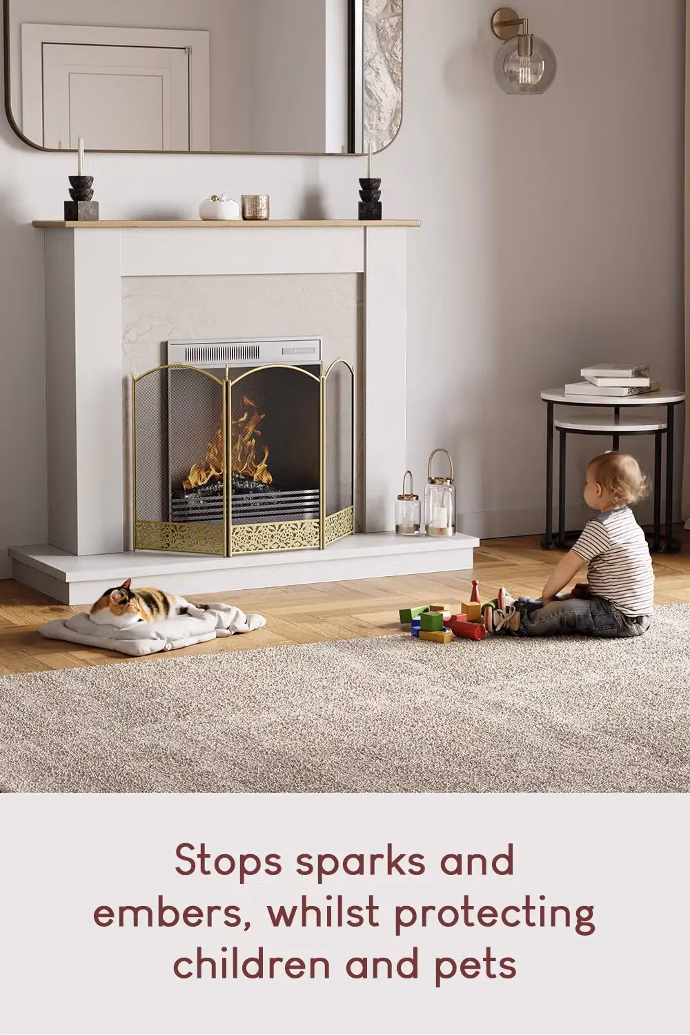 Home Discount Fire Vida Ingleton 3 Panel Fire Guard in Metallic Gold – 3