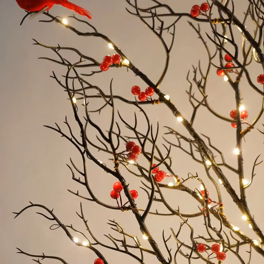 Smartbies Pre Lit LED Twig Birch Christmas Tree Lamp with Red Birds in Black, H 150 cm x W 15 cm x D 15 cm – 2
