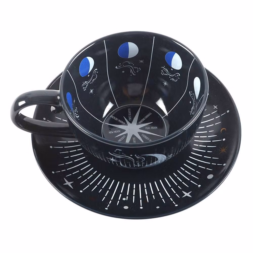 Something Different Moon Phases Ceramic Teacup and Saucer in Black – 2