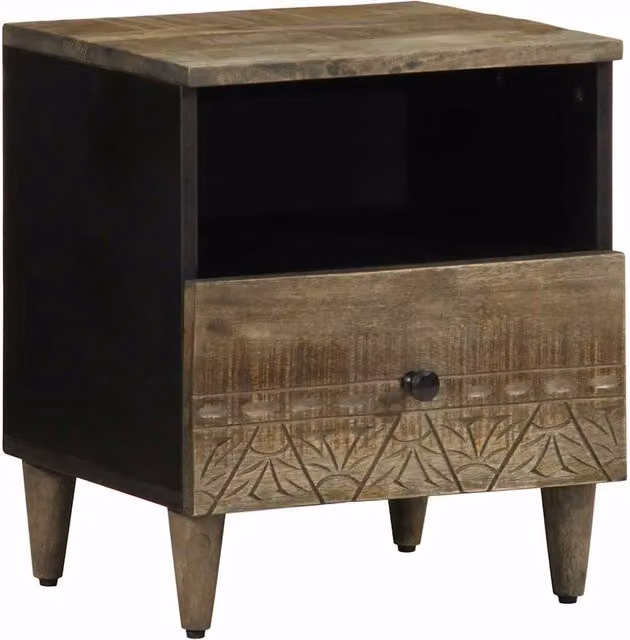 Berkfield Home Light Grey Mango Wood Bedside Cabinet W/D/H: 40 x 33 x 46 cm