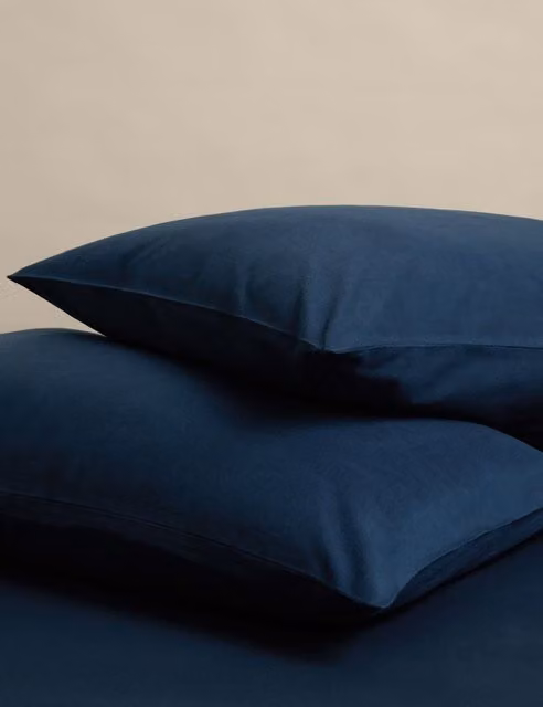 M&S 2 Pack Navy Blue Pure Cotton Flannelette Brushed Pillowcases