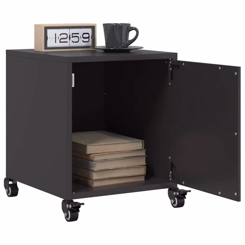 Berkfield Home Black Matt Metal Bedside Cabinet W/D/H: 36 x 39 x 43.5 cm – 3