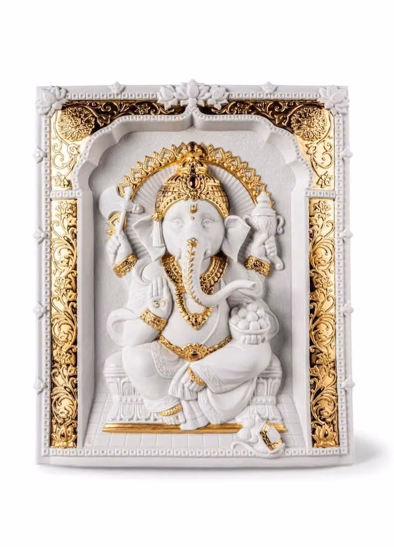 Lladró Lord Ganesha White Porcelain Wall Art