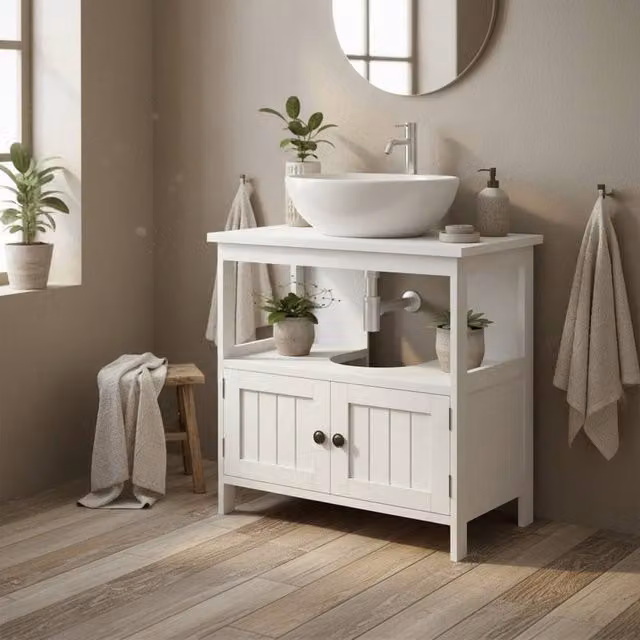 Wyld Haus Dalaco White Pedestal Sink Storage Cabinet with Soft Close Double Doors