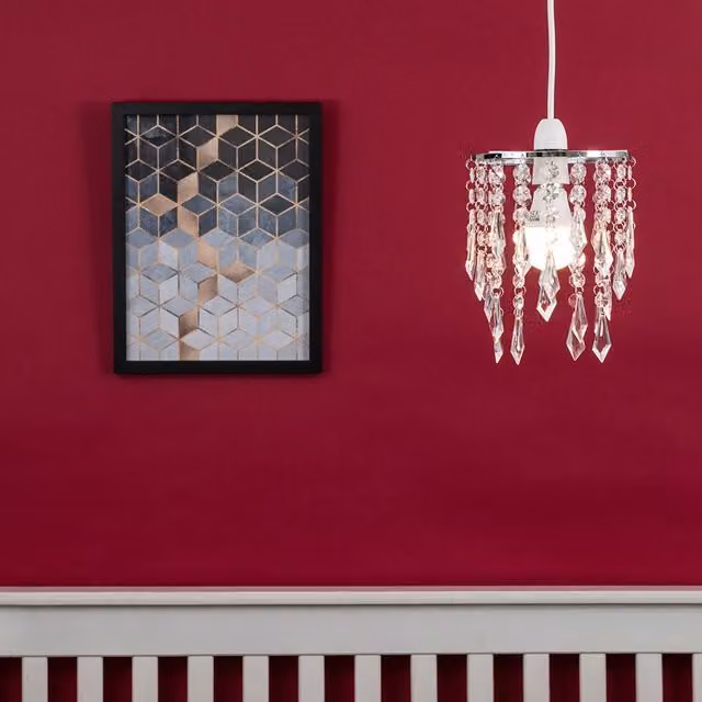 MiniSun Set of 2 Silver Pendant Chandeliers with Transparent Crystal Jewel Effect Droplets, Shade Width: 16 cm – 2
