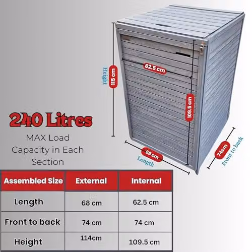 Samuel Alexander Grey Wooden Outdoor Garden Wheelie Bin Store for 1 Bin, H 68 cm x W 114 cm – 4