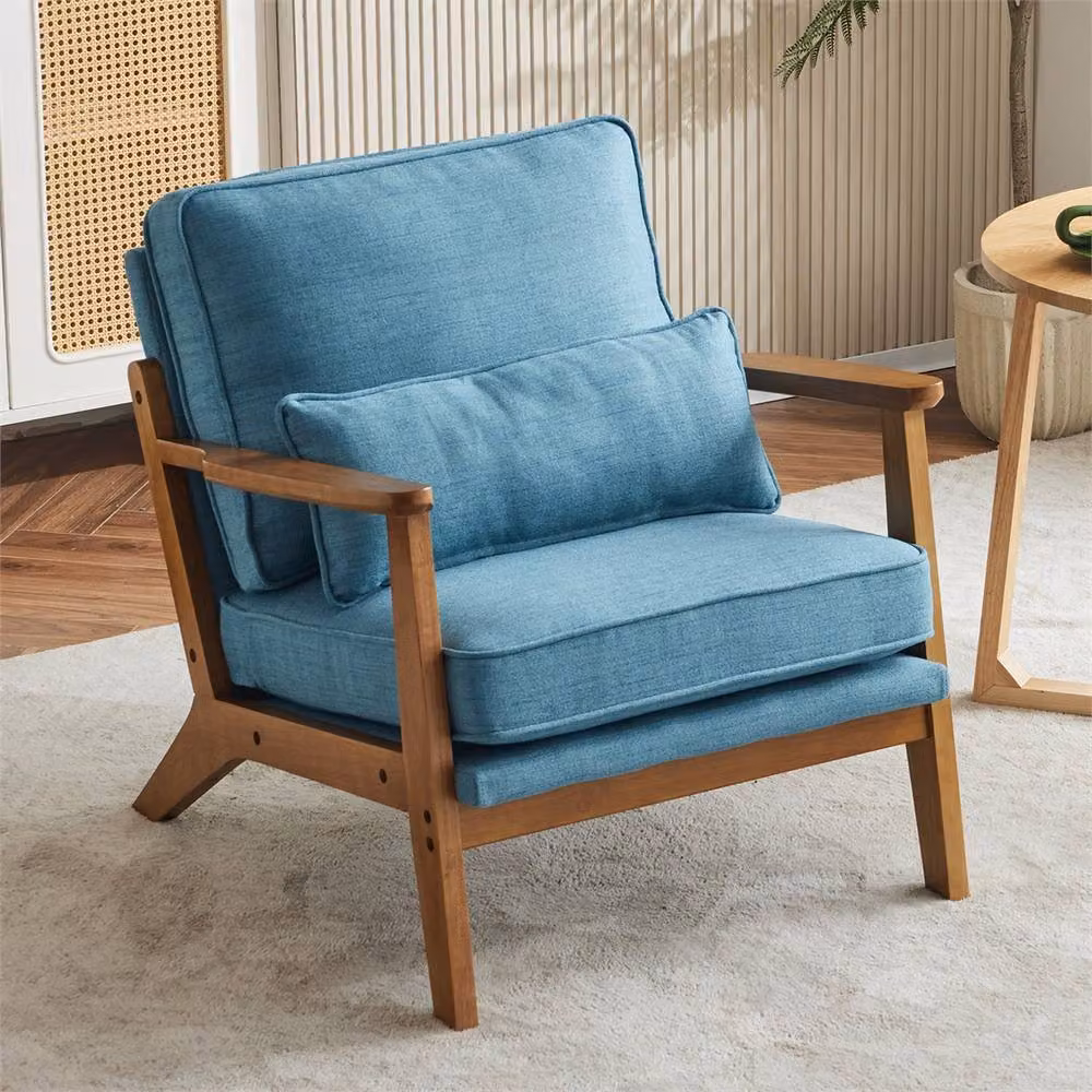 NESTLUNE Blue Mid Century Modern Armchair with Wooden Legs, W/D/H: 100 x 100 x 100 cm – 5
