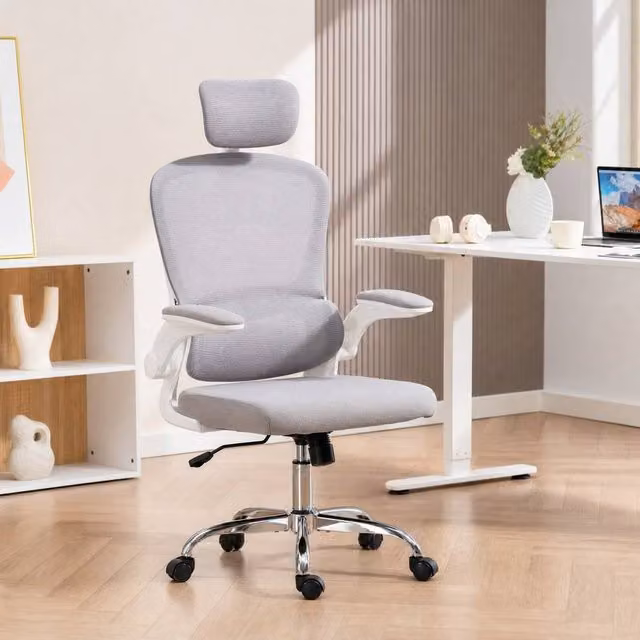 STILVORA Ergonomic Fabric Office Chair with Headrest and Armrests in Grey