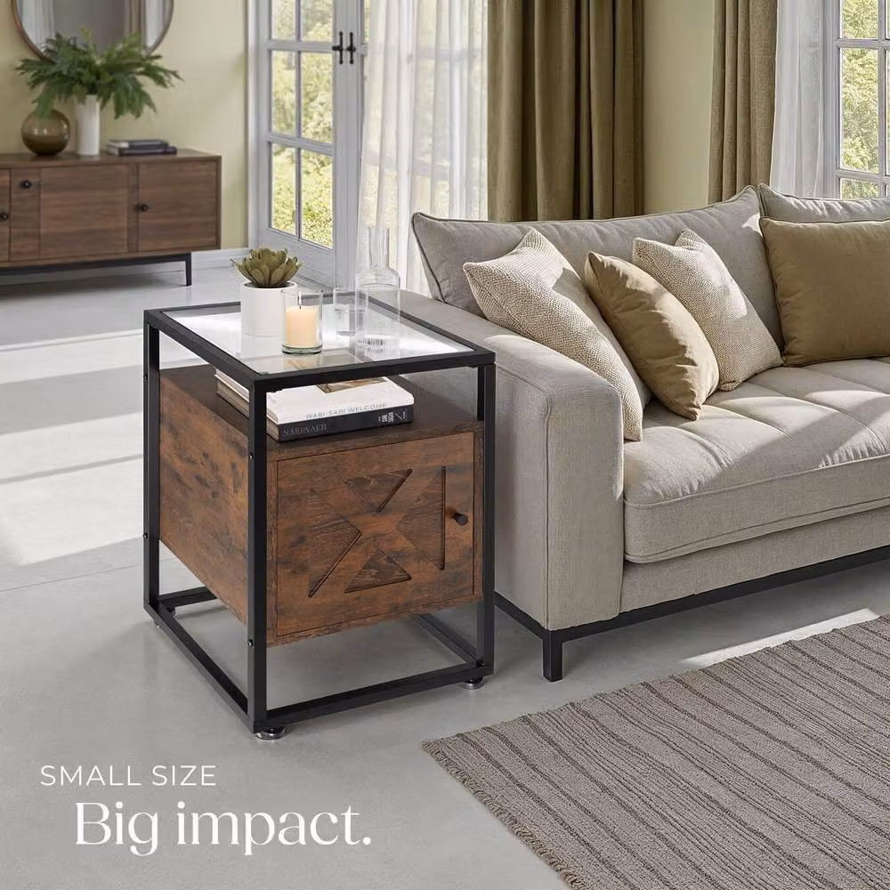 tectake Kidderminster Bedside Table with Shelf and Cupboard in Brown, W/D/H: 40 x 43 x 60.5 cm – 8