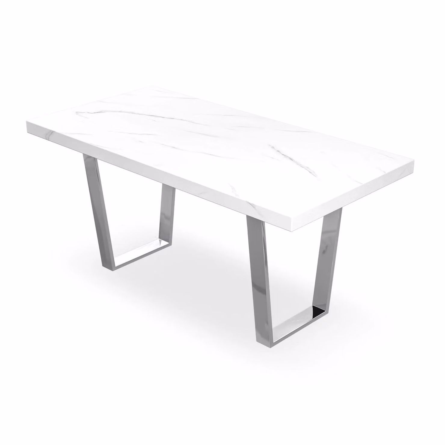More4Homes Aria Dining Set with White Marble Effect Table and 6 Grey Monza Faux Leather Chairs with Chrome Legs – 2
