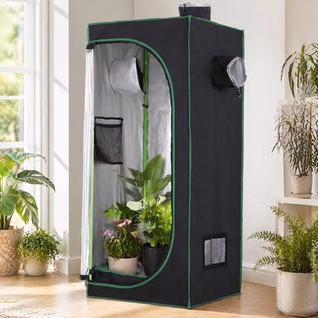 STILVORA Black Grow Tent Planter with Adjustable Vents and Floor Tray, W/D/H: 140 x 60 x 60 cm