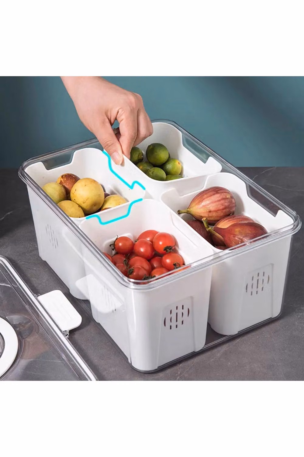 Living and Home 4-Compartment Detachable Fridge Storage Container with Snap Lid and Handles, White – 2