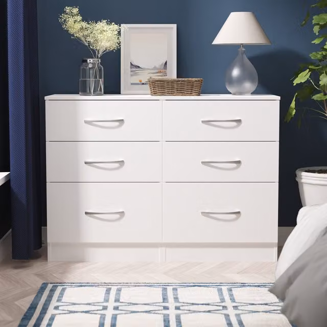 Avon 2 U Hampshire Ready Assembled 6 Drawer Wide Chest in White Matt